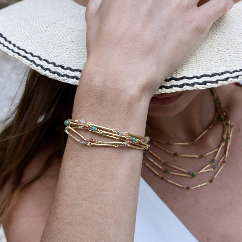 Hammered Labradorite Gold Link Bracelet