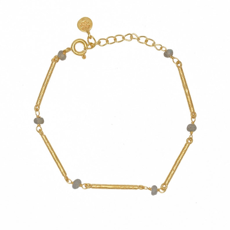 Hammered Labradorite Gold Link Bracelet
