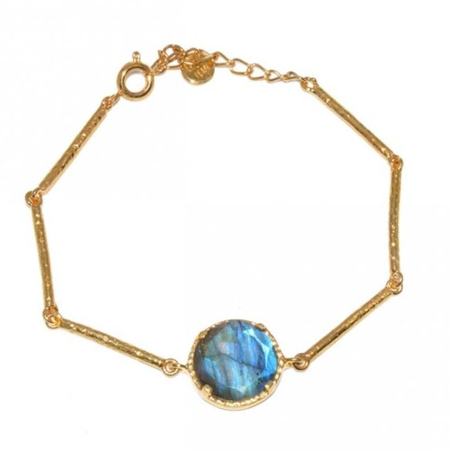 Hammered Gold Link Labradorite Pendant Bracelet