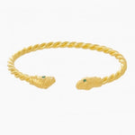 Gold Plated Silver Snake Open Bangle + Emerald - By Ana Moura