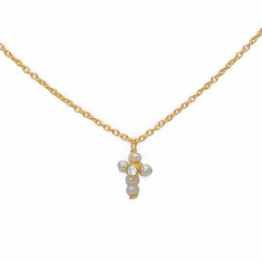 Pearl Cross Drop Necklace