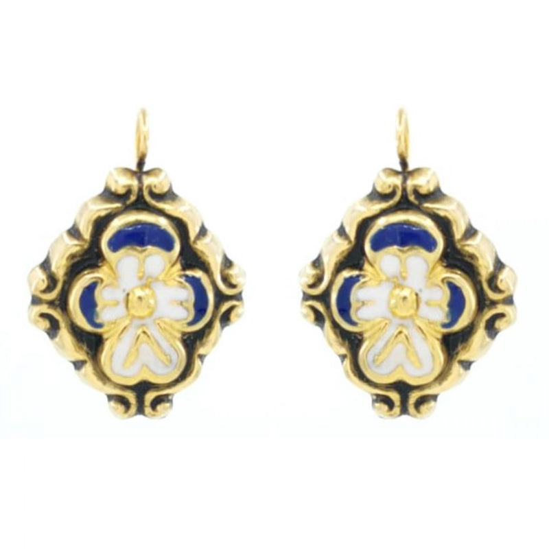 Blue Baroque Gold Plated Enamel Earrings from Portugal