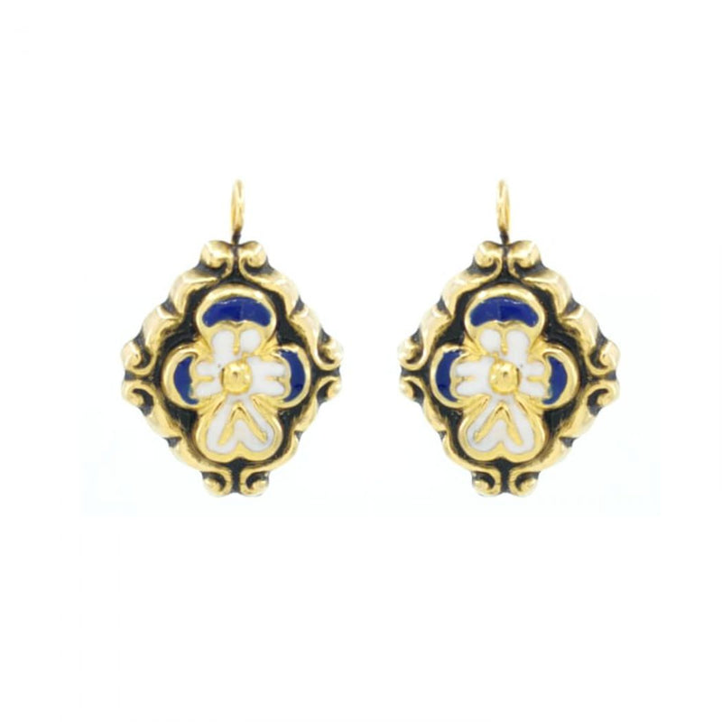 Blue Baroque Gold Plated Enamel Earrings from Portugal