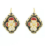 Red Baroque Gold Plated Enamel Earrings from Portugal