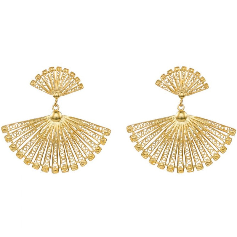 Gold Plated Sterling Silver Fan Filigree Earrings