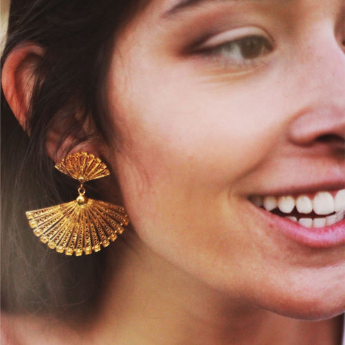 Gold Plated Sterling Silver Fan Filigree Earrings