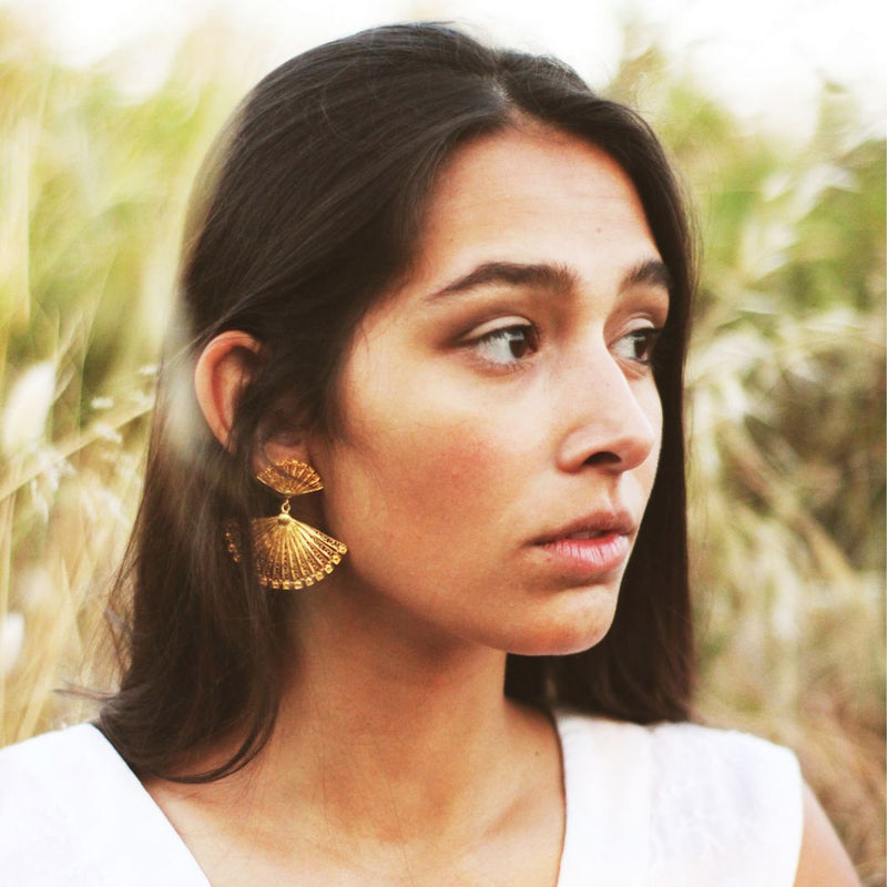 Gold Plated Sterling Silver Fan Filigree Earrings