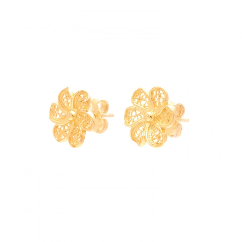 Flower Filigree Gold Plated Sterling Silver Post Earrings