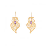 Gold Plated "Heart of Viana" Purple Zirconia Filigree Earrings