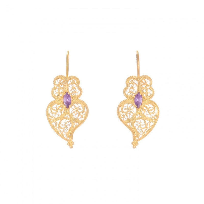 Gold Plated "Heart of Viana" Purple Zirconia Filigree Earrings