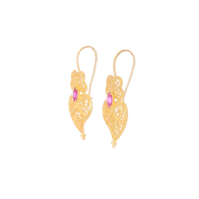 Gold Plated "Heart of Viana" Ruby Filigree Earrings