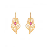 Gold Plated "Heart of Viana" Ruby Filigree Earrings