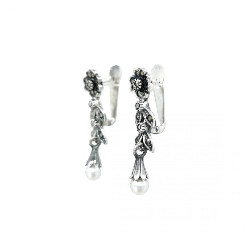 Tears of Marcasite Sterling Silver and Pearl Portuguese Earrings