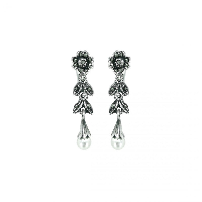 Tears of Marcasite Sterling Silver and Pearl Portuguese Earrings