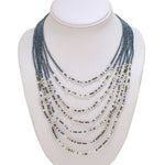 Hand Beaded Necklace - Shimmering Gray and Crystal