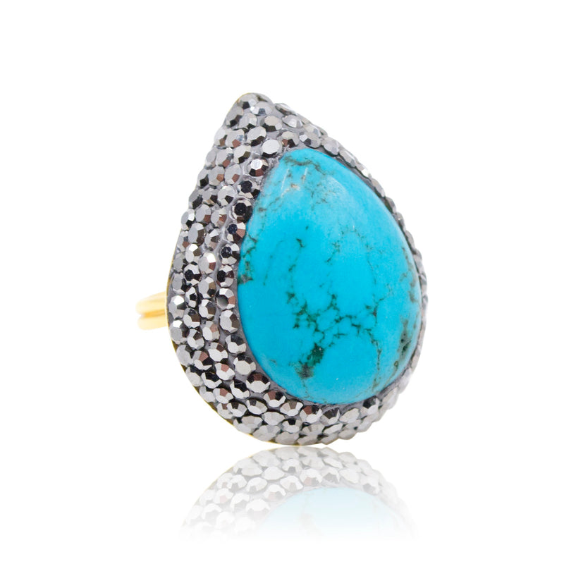 Gold Plated Sterling Silver Turquoise Adjustable Statement Ring