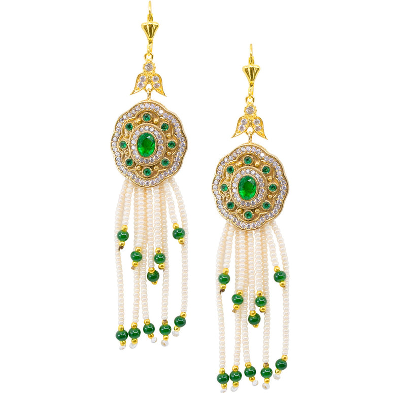 Ottoman Inspired Emerald and Pearl Earrings from Turkey