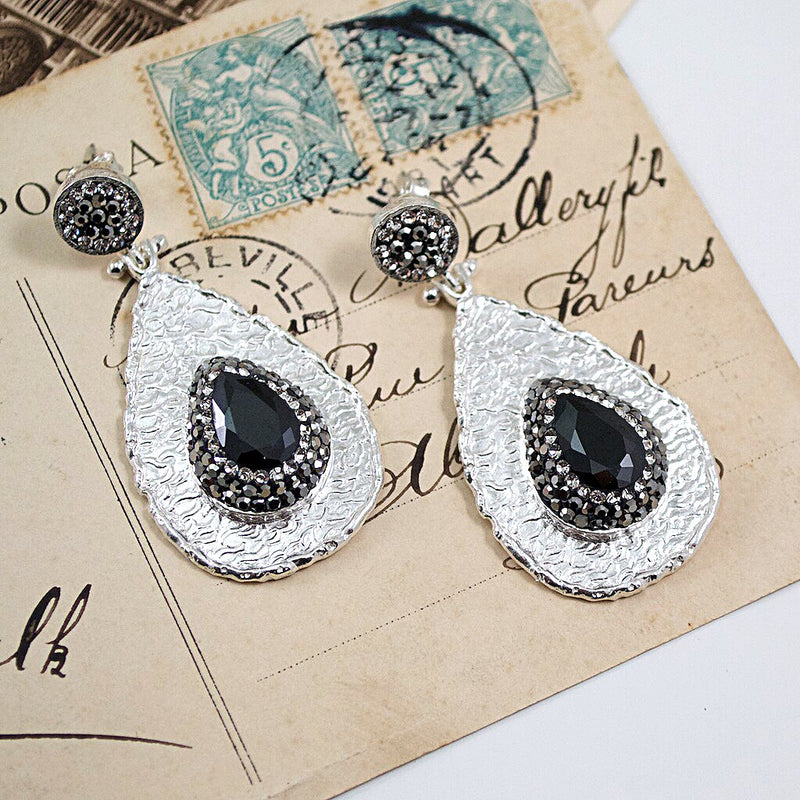 Onyx and Crystal Drop Earrings