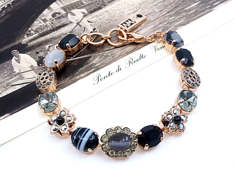 Elegant Onyx and Crystal Gold Plated Bracelet by AMARO