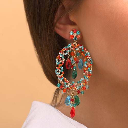 Chiara Glimmering Colorful Swarovski Drop Earrings by Satellite Paris