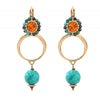 Glamorous Turquoise and Carnelian Crystal Drop Pendant Earrings by Satellite Paris