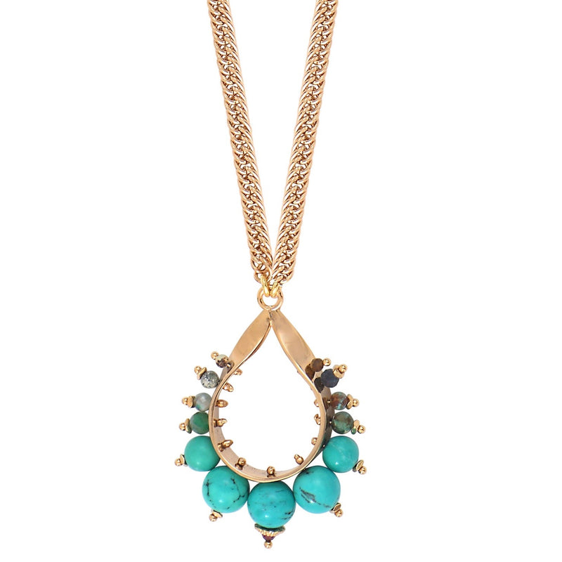 Chic Gold Turquoise Drop Pendant Necklace by Satellite Paris