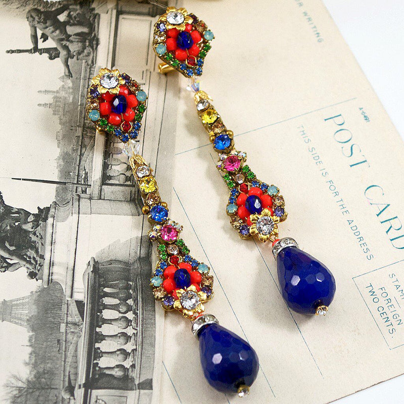 Swarovski Crystal and Lapis Drop Earrings by DUBLOS