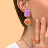 Chic Colorful Gold Statement Earrings by Satellite Paris - Magenta and Orange
