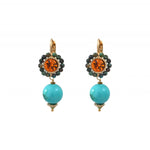 Turquoise and Carnelian Crystal Pendant Earrings by Satellite Paris