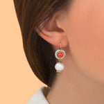 Pearl and Ruby Crystal Pendant Earrings by Satellite Paris