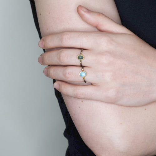 Artisan .925 Sterling Silver Minimal Dainty BLUE Gemstone Ring - Size 5.5