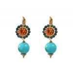 Turquoise and Carnelian Crystal Pendant Earrings by Satellite Paris