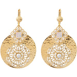 Elegant Golden Mother of Pearl Filigree Earrings by Satellite Paris