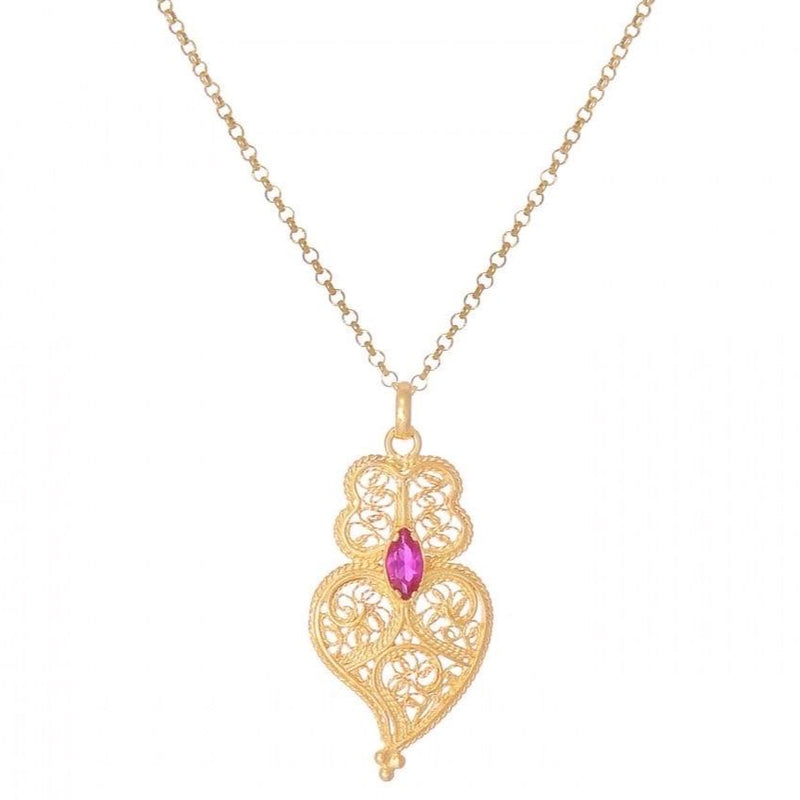 Gold Plated "Heart of Viana" Ruby Filigree Necklace