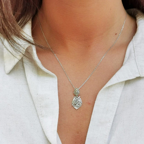Mini Sterling Silver Filigree "Queen" Pendant Necklace