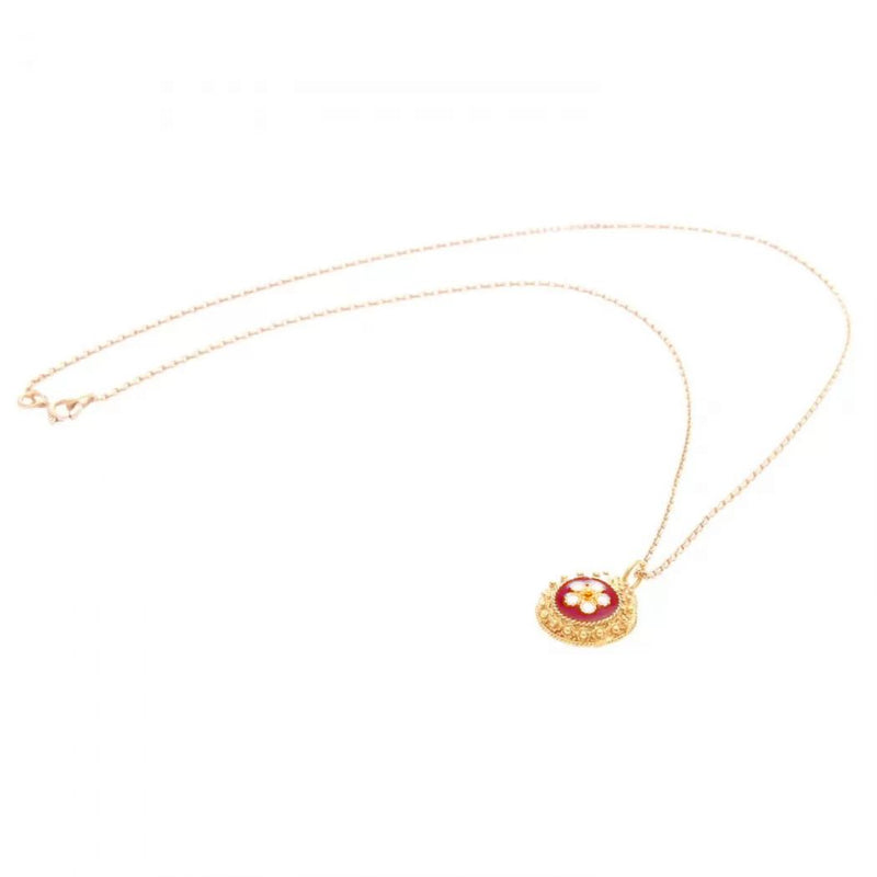 Red Caramujo Pendant Necklace in Gold
