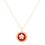 Red Caramujo Pendant Necklace in Gold