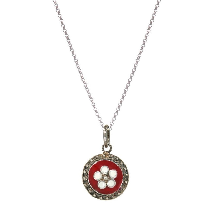 Red Caramujo Pendant Necklace in Silver