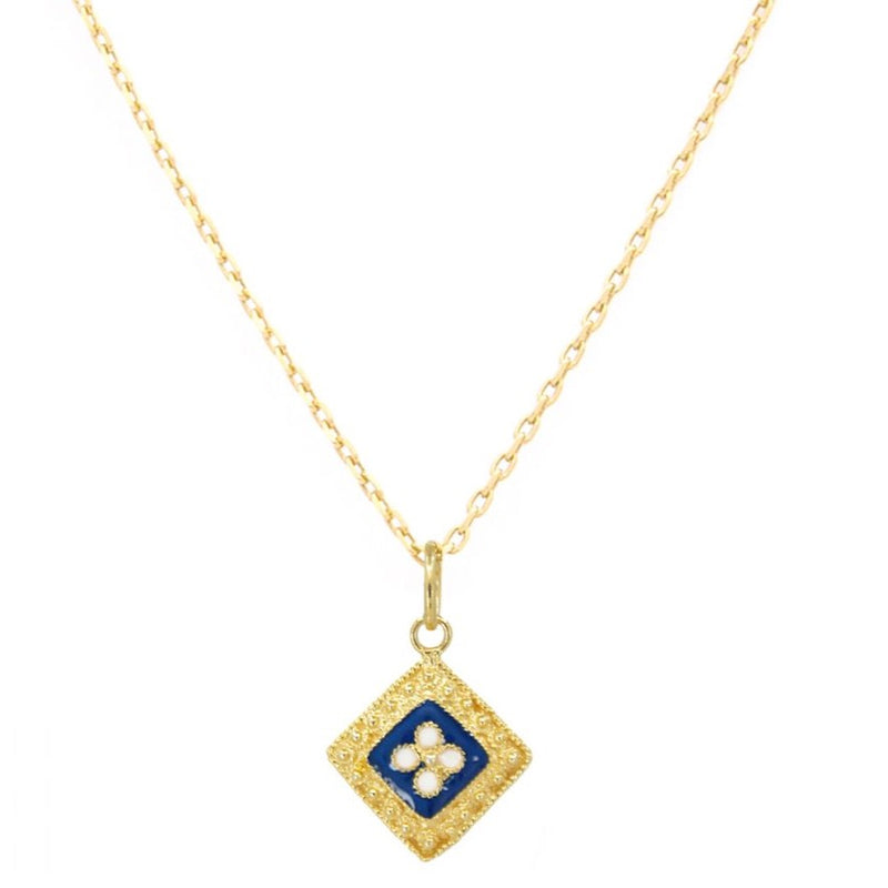 Blue Square Caramujo Pendant Necklace in Gold