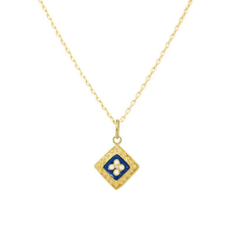 Blue Square Caramujo Pendant Necklace in Gold