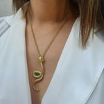 Snake Necklace in Gold Plated Silver + Emerald - By Ana Moura