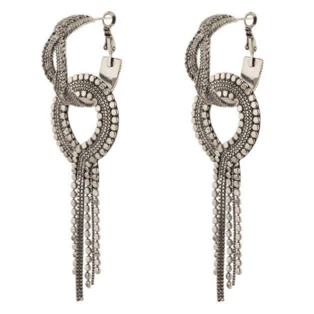 Graceful Silvered Metal Drop Earrings by Satellite Paris