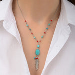 Turquoise Pendant Feather Necklace by Satellite Paris