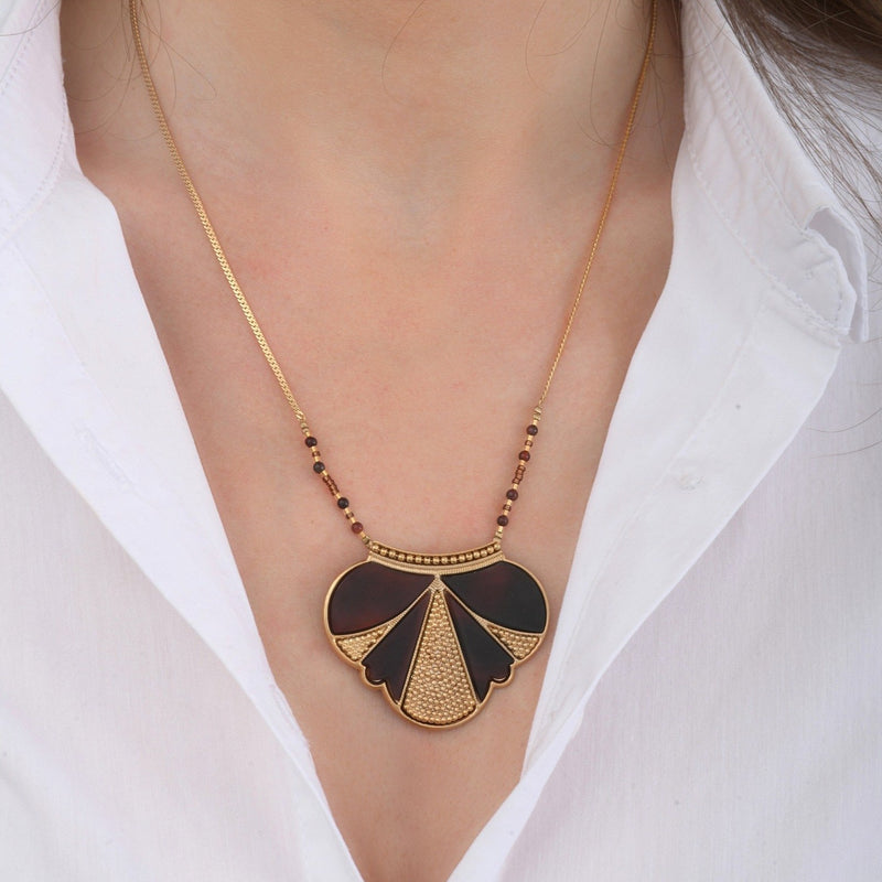 Inlaid Mother of Pearl Pendant Necklace by Satellite Paris