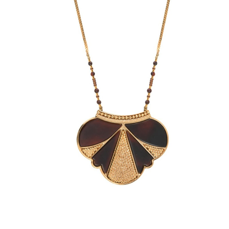Inlaid Mother of Pearl Pendant Necklace by Satellite Paris