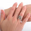 Silver Rock Crystal and Japanese Beads Stackable Cocktail Ring Set by Satellite Paris