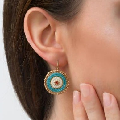 Blue Medallion Drop Earrings by Satellite Paris