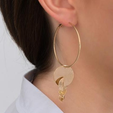 Golden Beaded Hoop Earrings by Satellite Paris