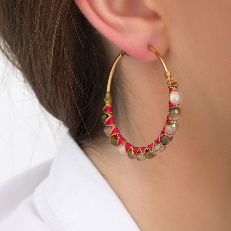 Beaded Tourmaline Hoop Earrings by Satellite Paris