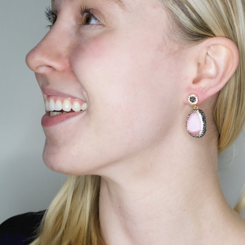 Rosy Pink Cat's Eye Drop Earrings